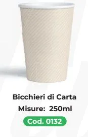 BICCHIERE TAZZA CARTA BIO 250ML 50PZX20CF BEIGE RIGATO XCOP.0279