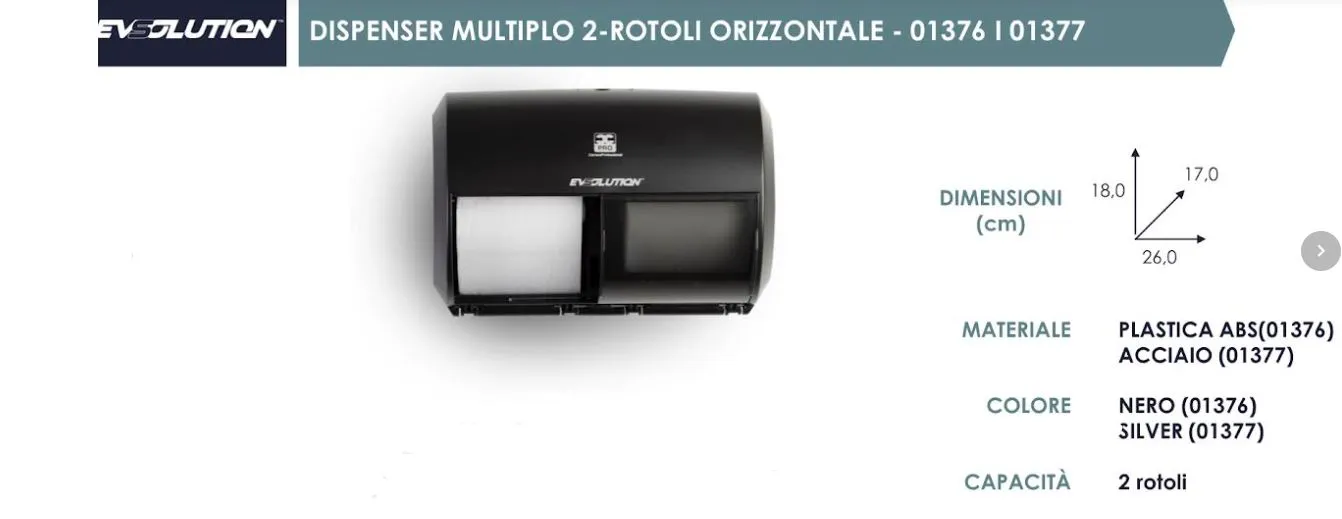 DISPENSER BULKYSOFT EVSOLUTION DOUBLE HORIZONTAL NERO X COD. 63001