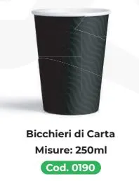BICCHIERE TAZZA CARTA BIO 250ML 50PZX20CF NERO  XCOP.0279