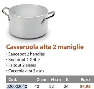 CASSERUOLA ALTA 3MM C/DUE MANICI D40 ALLUMINIO FASA