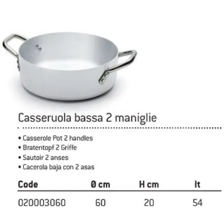 CASSERUOLA BASSA 2MM C/DUE MANICI D60 ALLUMINIO FASA