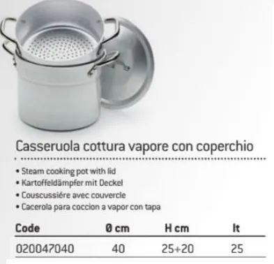 CASSERUOLA 3MM COTTURA VAPORE C/COPERCHIO D40 ALLUMINIO FASA