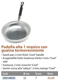 PADELLA ALTA 3MM C/GUAINA TERMORESISTENTE D32 ALLUMINIO FASA