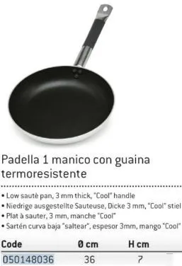 PADELLA BASSA 3MM ANTIADERENTE C/GUAINA TERMORESISTENTE D36 ALLUMINIO FASA