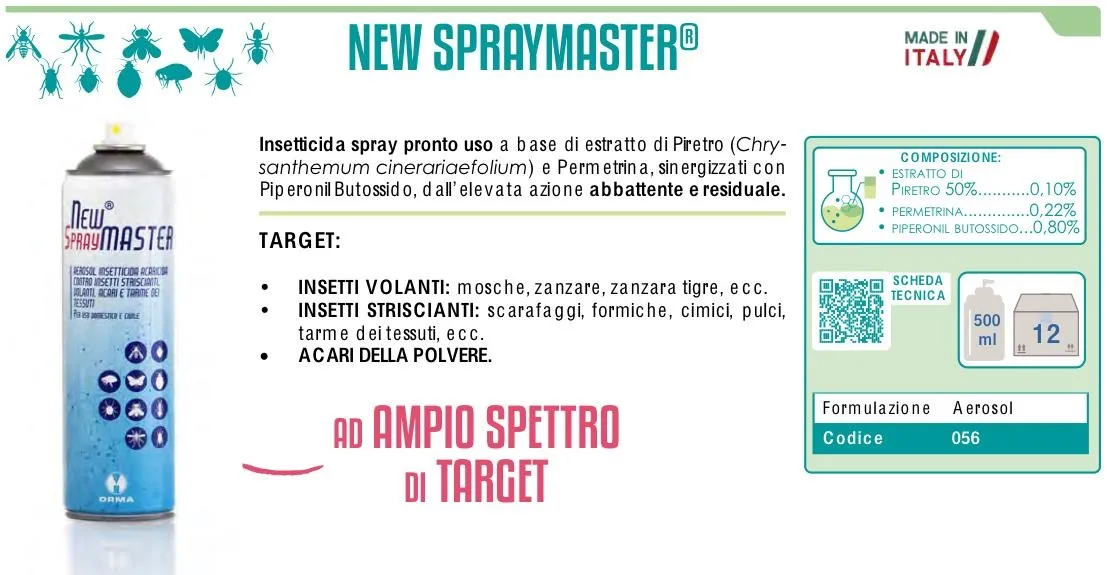 INSETTICIDA SCARAFAGGI E FORMICHE NEW SPRAYMASTER 500ML 12PZXCT