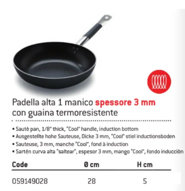 PADELLA ALBLACK ALTA 3MM INDUZIONE D28 ALLUMINIO FASA