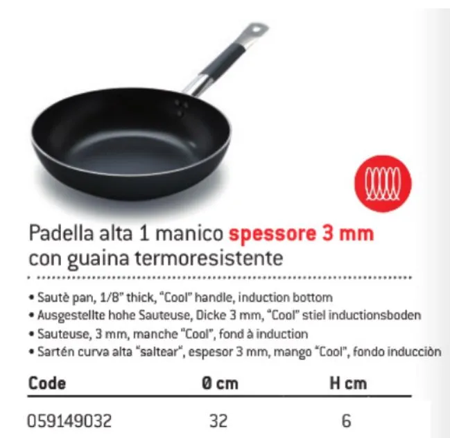 PADELLA ALBLACK ALTA 3MM INDUZIONE D32 ALLUMINIO FASA