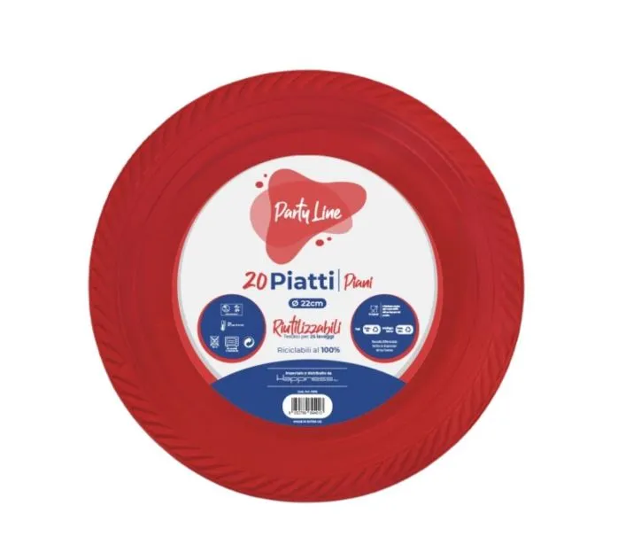 PIATTO PIANO D22 ROSSO PPS RIUTILIZZABILE 20PZX30CF