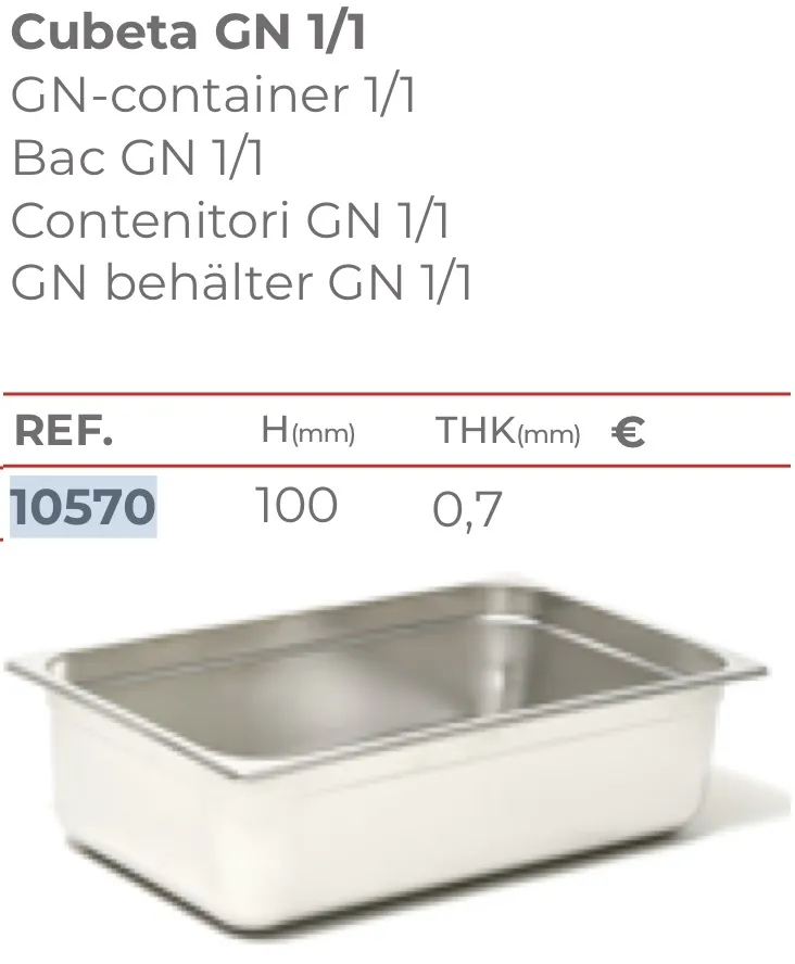 BACINELLA IN ACCIAIO GN 1/1 H mm 100 530X325 6PZXCT