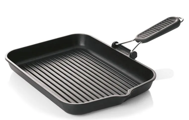 GRIGLIA ANTIADERENTE INDUZIONE C/MANIGLIA ESTRAIBILE CM33X26 ALLUMINIO-ACCIAIO
