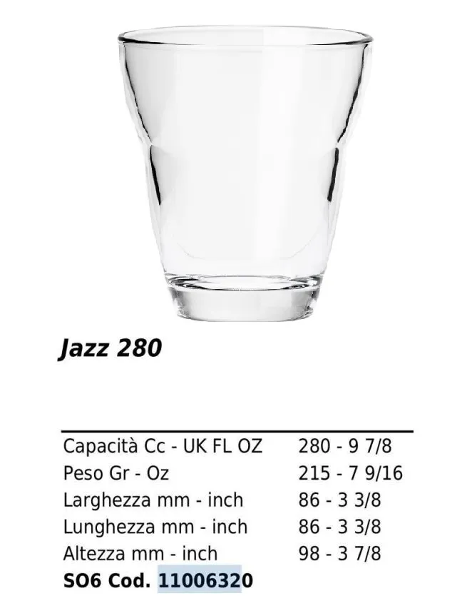 BICCHIERE ACQUA JAZZ 28CL 6PZXCF VETRO