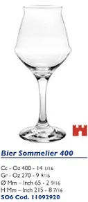 BICCHIERE CALICE BIRRA SOMMELIER 400CC 6PZXCF VETRO