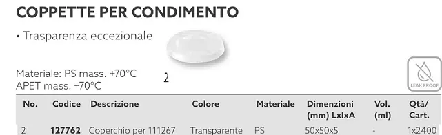 COPERCHIO COPPETTA CONDIMENTO 30ML PS TRASPARENTE 50PZX48CF