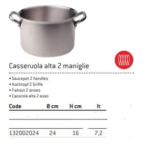 CASSERUOLA ALTA INDUZIONE-GAS 3MM C/DUE MANICI D24 ALLUMINIO/ACCIAIO FASA