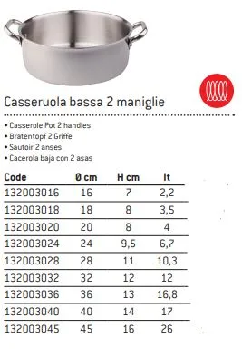 CASSERUOLA BASSA INDUZIONE-GAS 3MM C/DUE MANICI D45 ALLUMINIO/ACCIAIO FASA