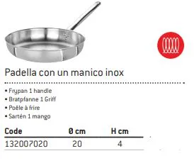 PADELLA BASSA 3MM INDUZIONE-GAS D20 ALLUMINIO-ACCIAIO FASA