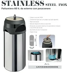 PATTUMIERA CON POSACENERE DA ESTERNO 60LT ESTERNO INOX