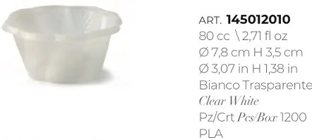 COPPETTA GELATO PLA 80CC BIANCO 50PZX24CF