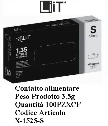 GUANTI NITRILE S SENZA POLVERE NERO 3.5.GR 100PZX10CF