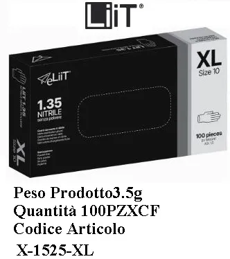 GUANTI NITRILE XL SENZA POLVERE NERO 3.5.GR 100PZX10CF