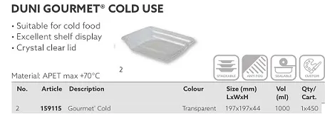 CONTENITORE APET GOURMET FREDDO 1000ML 197X197X44 450PZXCT