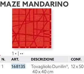 TOVAGLIOLO 40X40 DUNILIN  3V MAZE MANDARINO 50PZX12CFXCT