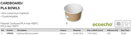 CONTENITORE BEVANDE CALDE BOWL SOUP PLA 400ML 50PZX10CF