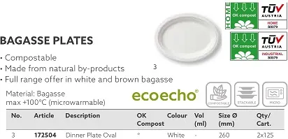 PIATTO PIANO OVALE D26 COMPOSTABILE BIANCO 125PZX2CF