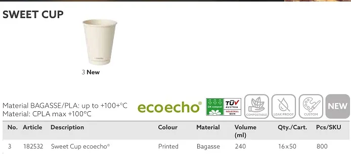BICCHIERE CARTA TAZZA SWEET COMPOSTABILE 24CL 50PZX16CF