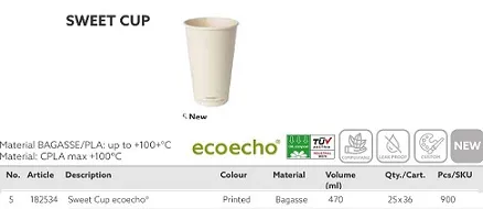 BICCHIERE CARTA TAZZA SWEET COMPOSTABILE 47CL 36PZX25CF