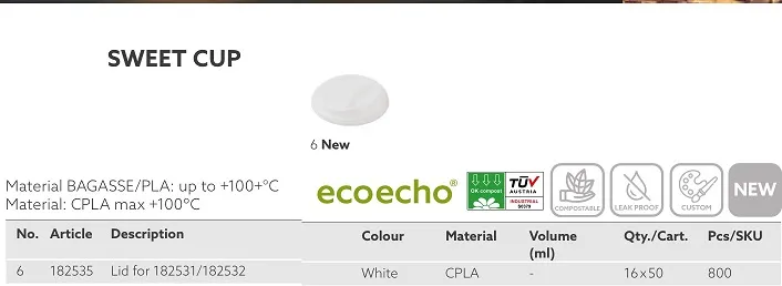 COPERCHIO BICCHIERE TAZZA SWEET 18-24CL COMPOSTABILE 50PZX16CF