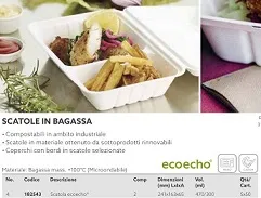 BOX BAGASSE RETTANGOLARE 2COMP 470/300ML 24.1X16.3X6.5H POLPA BIANCO 50PZX5CF