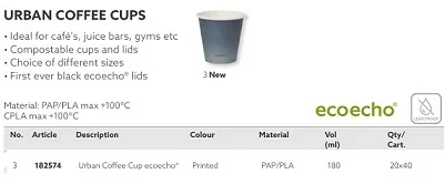 BICCHIERE CARTONCINO TAZZA URBAN COMPOSTABILE 18CL 40PZX20CF