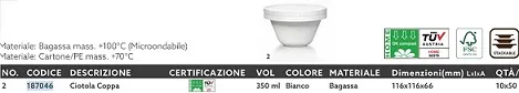 CIOTOLA COPPA BAGASSE ECOECHO BOWL 350ML 116X116X66H  50PZX10CF 205732