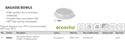 COPERCHIO BAGASSE TONDA H3.7 800/900/1200 RPET TRASPARENTE 40PX4CFXCT