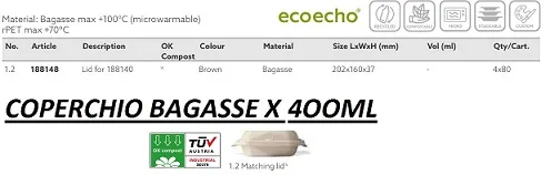 COPERCHIO OCTABAGASSE QUADRO ECO 400ML MARRONE 80PX4CFXCT