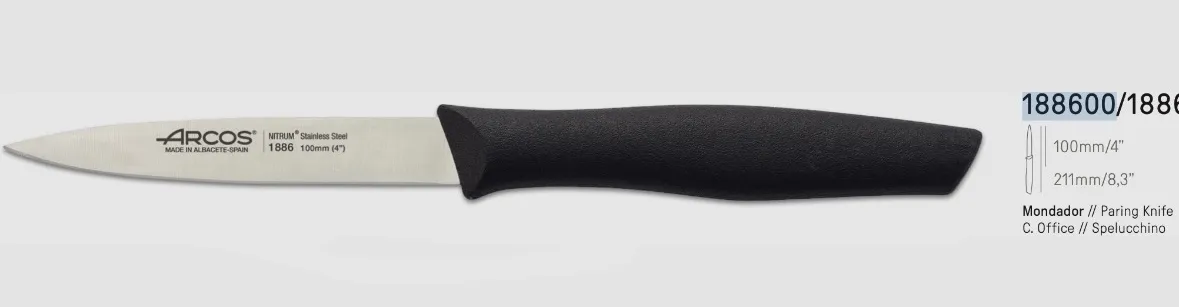 COLTELLO SPELUCCHINO 10CM ACCIAIO C/MANICO NERO