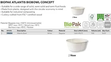 CIOTOLA BAGASSE ATLANTIS 900ML 160X149X75H COMPOSTABILE  50PZX8CF