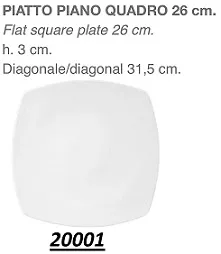 PIATTO PIANO TOKIO QUADRO 26X26 PORCELLANA BIANCO 6PZXCF