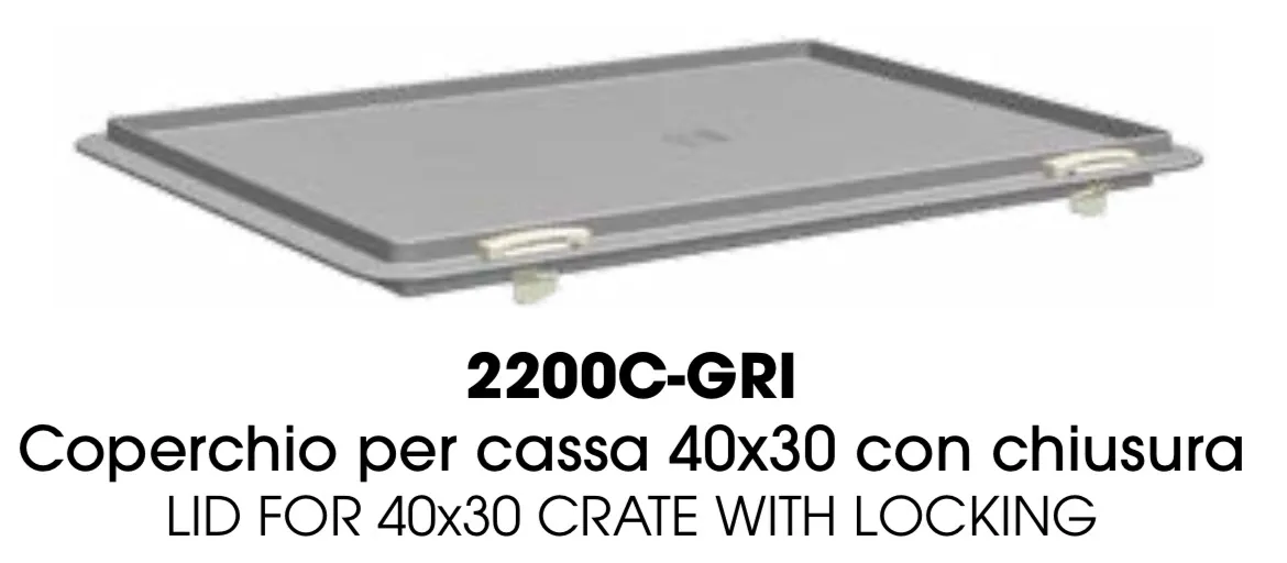 COPERCHIO VASCHETTA CONTENITORE IMPILABILE C/CHIUSURE 30X40 PP GRIGIO