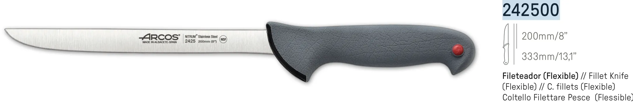 COLTELLO PROFESSIONALE PER SFILETTARE 20CM - COLOUR PROF