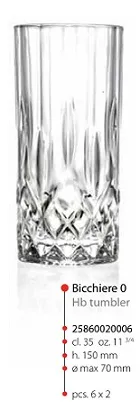 BICCHIERE TUMBLER ALTO HB OPERA 0 35CL 6PZXCF VETRO