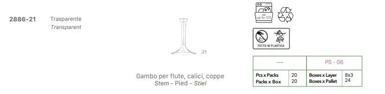 GAMBO TRASPARENTE PER FLUTE E CALICE MAXI 300CC 20PZX20CFXCT
