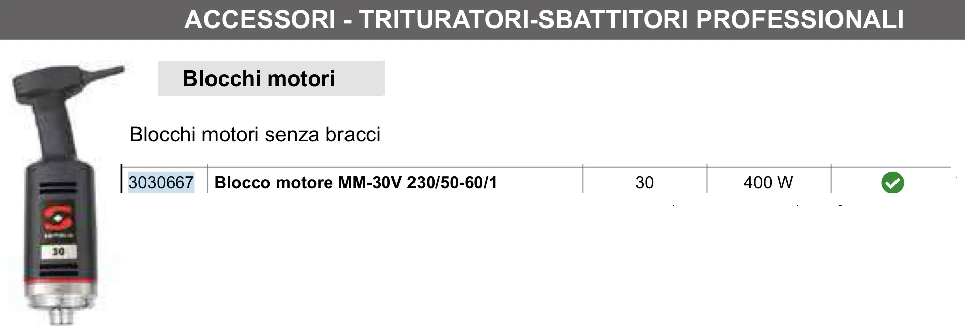 BLOCCO MOTORE MM-30V 230/50-60/1 400W P/BRACCIO FRANTUMATORE E SBATTITORE