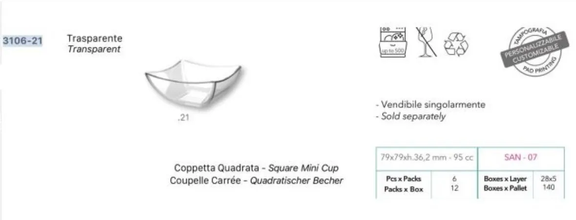 FING COPPETTA QUADRA 95CC SAN TRASPARENTE 6PZX12CFXCT