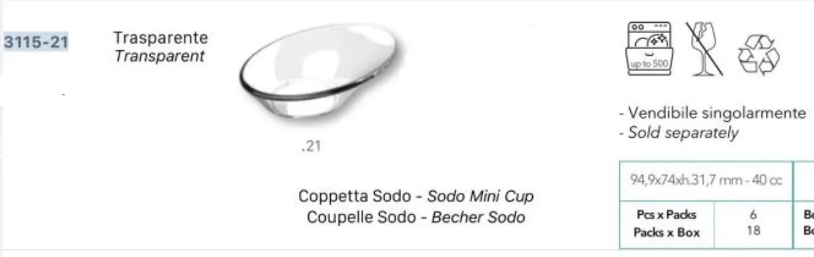 FING COPPETTA SODO 40CC SAN TRASPARENTE 6PZX18CFXCT