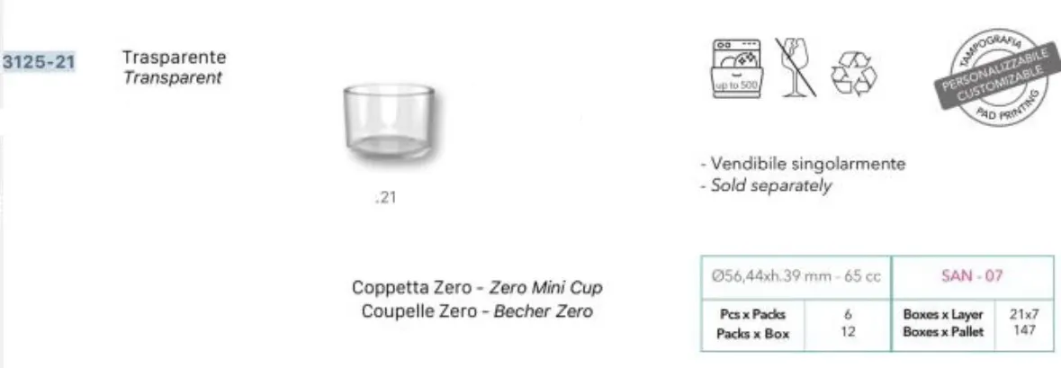 FING COPPETTA ZERO 65CC SAN TRASPARENTE 6PZX12CFXCT