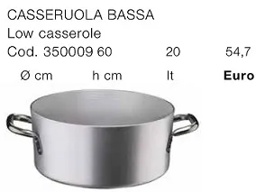 CASSERUOLA BASSA 4MM C/DUE MANICI D60 H20 ALLUMINIO