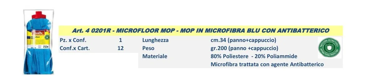 MOP MICROFIBRA 200GR BLU VITE 12PZXCT ANTIBATTERICO ARIX