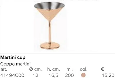 COPPA MARTINI ACCIAIO 220ML RAME